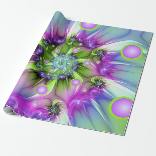 Colorful Spiral Round Shapes Abstract Fractal Art Wrapping Paper