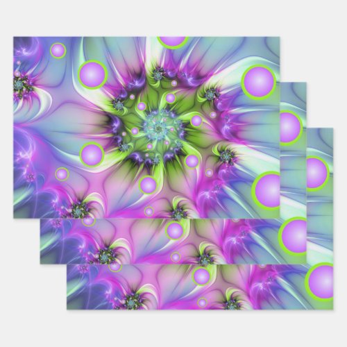 Colorful Spiral Round Shapes Abstract Fractal Art Wrapping Paper Sheets