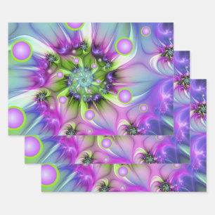 Colorful Spiral Round Shapes Abstract Fractal Art Wrapping Paper Sheets