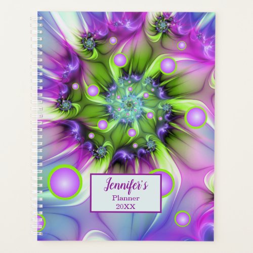 Colorful Spiral Round Shapes Abstract Fractal Name Planner
