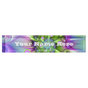 Colorful Spiral Round Shapes Abstract Fractal Text Desk Name Plate