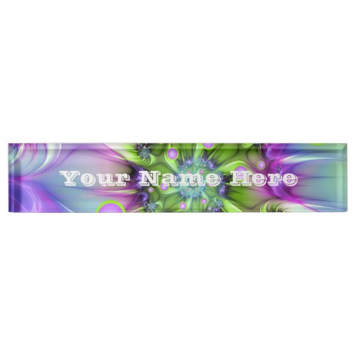 Colorful Spiral Round Shapes Abstract Fractal Text Desk Name Plate