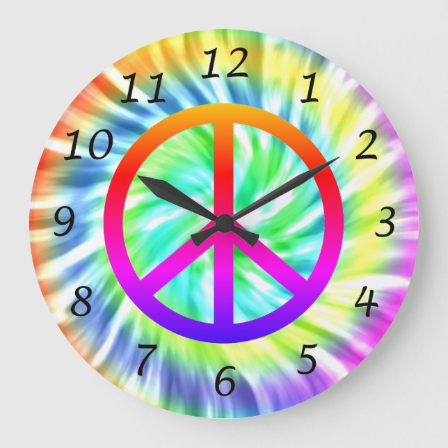 Colorful  Spiral Tie Dye Peace Sign Wall Clock (Front)