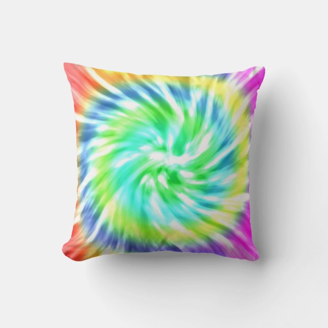 Colorful Spiral Tie Dye Throw Pillow (Front)
