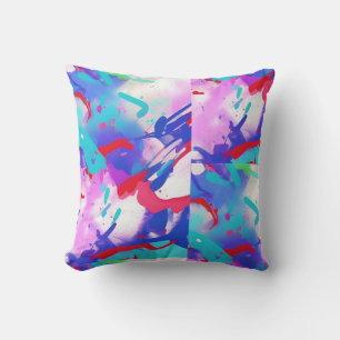 Colorful splash abstract aqua red indigo pink throw pillow