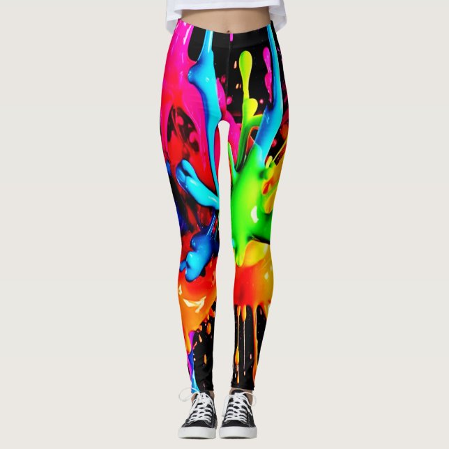 Colorful Splash Abstract Leggings (Front)