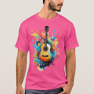 Colorful Splash Art Acoustic Guitar Player Guitari T-Shirt