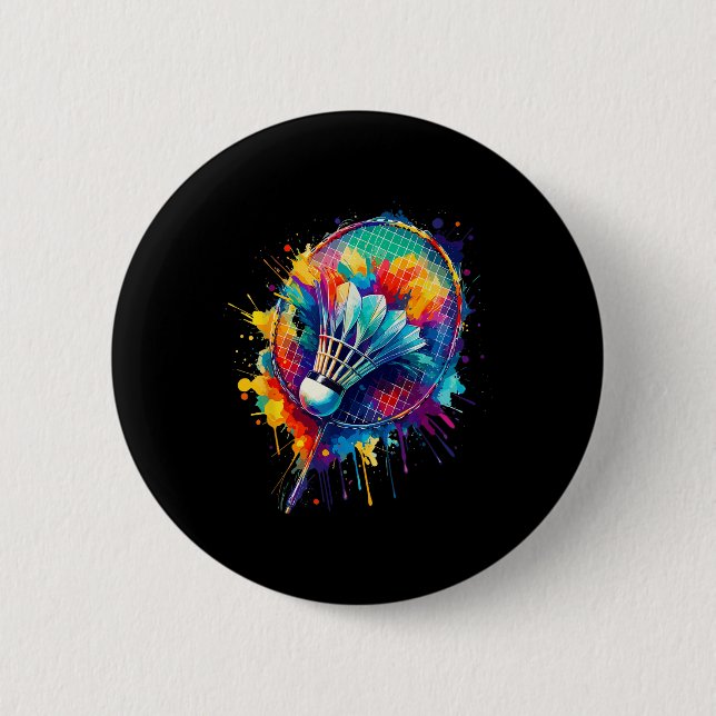 Colorful Splash Art Badminton Player Shuttle Badmi Button (Front)