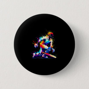 Colorful Splash Art Cricketer Tsman Cricket Bowler Button