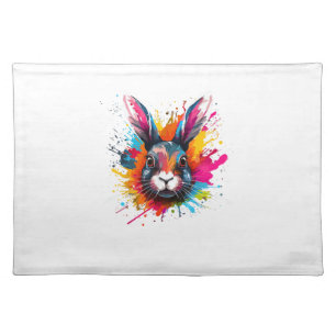 Colorful Splash Art Cute Continental Giant Rabbit Cloth Placemat