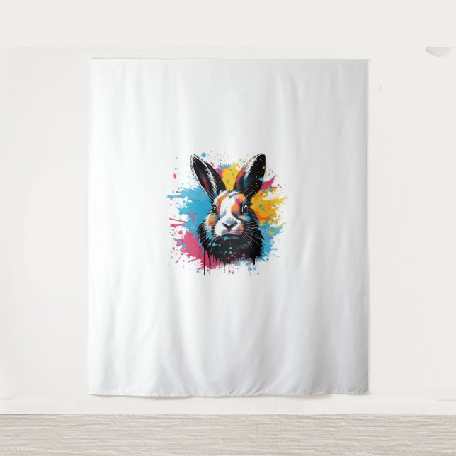 Colorful Splash Art Cute Dutch Rabbit Lover  Tapestry (Front)