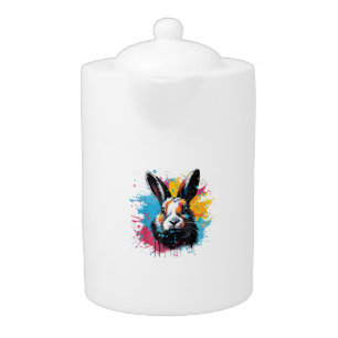 Colorful Splash Art Cute Dutch Rabbit Lover Teapot