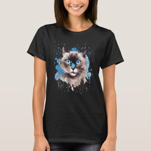 Colorful Splash Art Snowshoe Cat Face T_Shirt