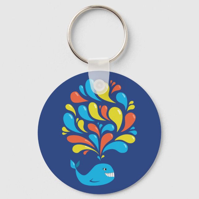 Colorful Splash Blue Happy Cartoon Whale Keychain (Front)