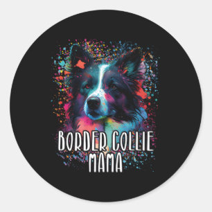Colorful Splash Border Collie Mama Portrait Puppy Classic Round Sticker