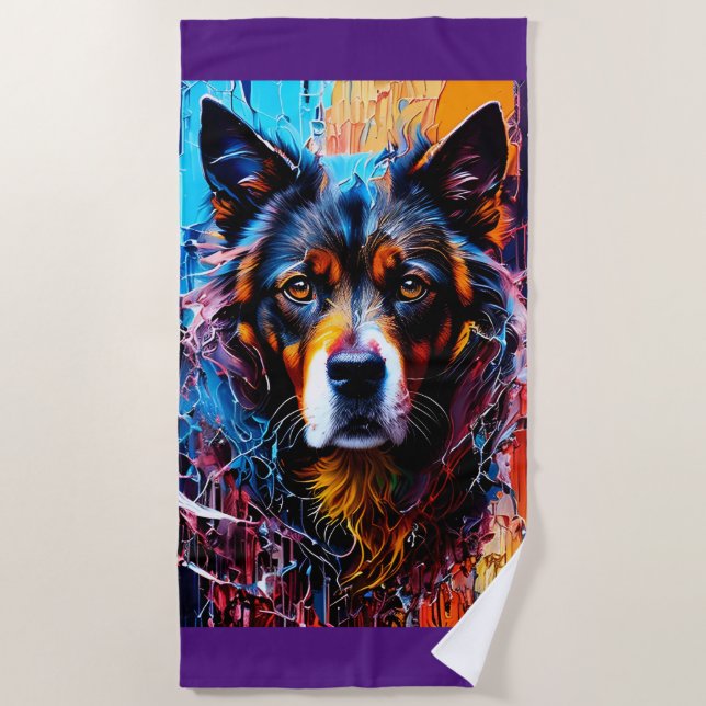 Colorful splash dog abstract  Beach Towel (Front)