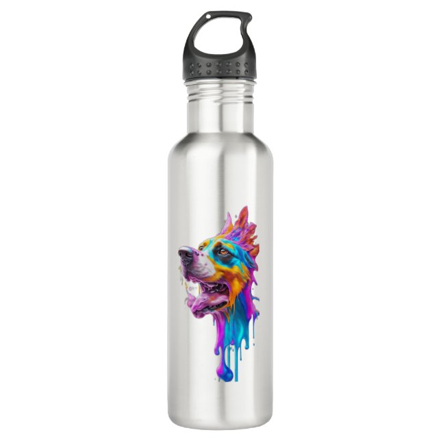 Colorful Splash Dog Graphic Art   Stainless Steel Water Bottle (Front)