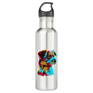 colorful Splash Dog Having a Splashing Good Time   Stainless Steel Water Bottle