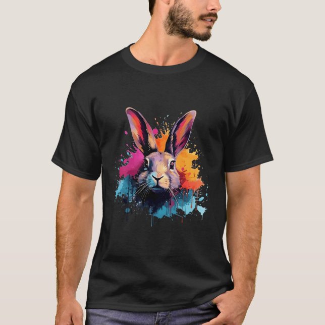 Colorful Splash Flemish Giant Rabbit T-Shirt (Front)
