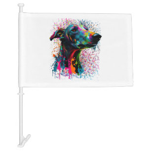 Colorful Splash Greyhound Portrait Puppy Owner Car Flag