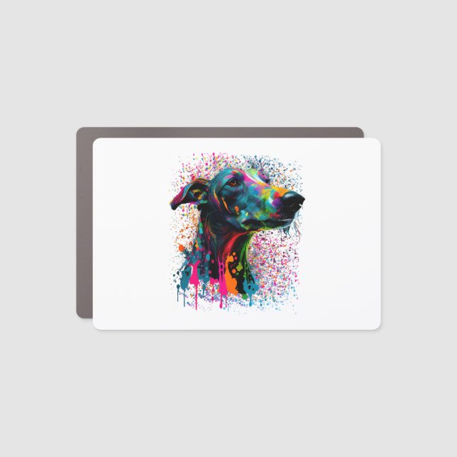 Colorful Splash Greyhound Portrait Puppy Owner Car Magnet (Front)