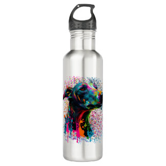 Colorful Splash Greyhound Portrait Puppy Owner Stainless Steel Water Bottle