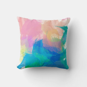 Colorful Splash Paint Strokes Blue Green Peach Throw Pillow