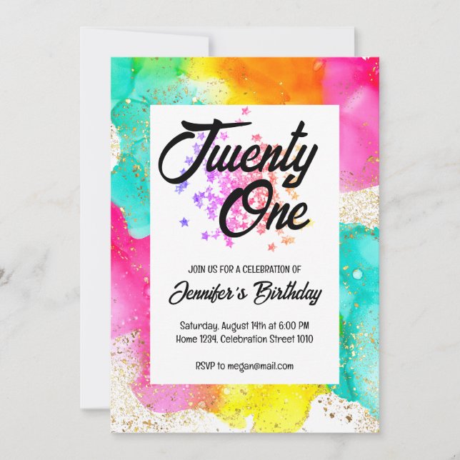 Colorful Splash Watercolor Birthday Invitation (Front)