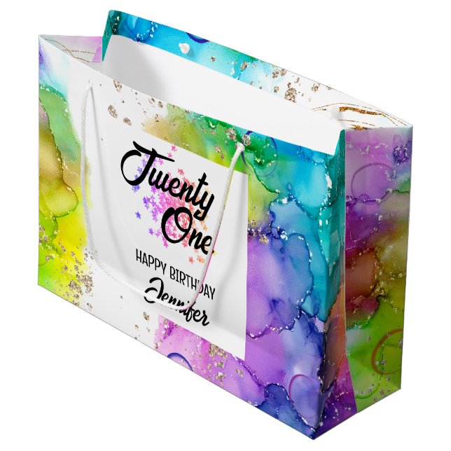 Colorful Splash Watercolor Birthday Large Gift Bag (Front Angled)
