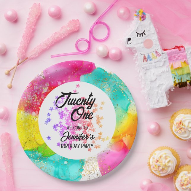 Colorful Splash Watercolor Birthday Paper Plates (Party)
