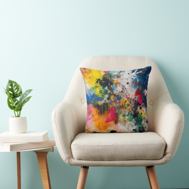 Colorful Splashes Abstract Art Throw Pillow (Chair)