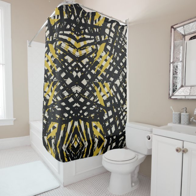 Colorful Splashes and Dynamic Lines Shower Curtain (In Situ)