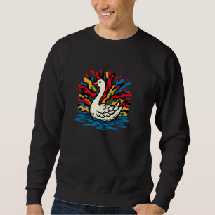 Colorful Splashing Goose Swimming Rainbow Bird Art Sweatshirt