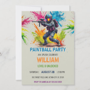 Colorful Splat Paintball Boy Kids Birthday Invitation