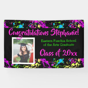 Colorful Splatter Art Photo Graduation Banner Sign