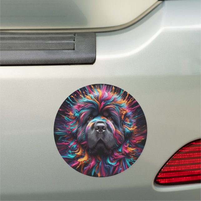 Colorful Splatter Newfie Circle Car Magnet (In Situ)