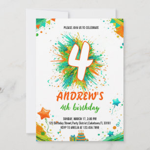 Colorful Splatter Paint Art Boy Birthday Invitation