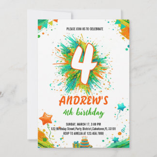 Colorful Splatter Paint Art Boy Birthday Invitation