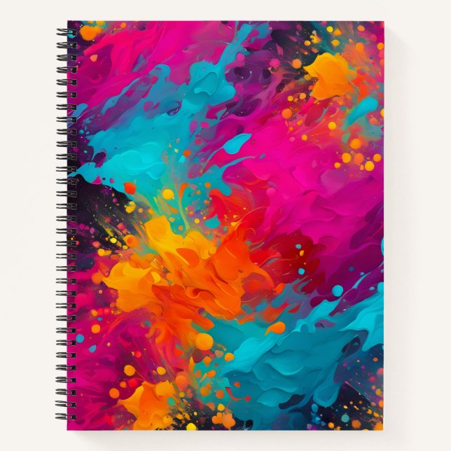 Colorful Splatter Paint Art Spiral Notebook (Front)