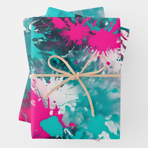Colorful Splatter Paint Art Wrapping Paper Sheets