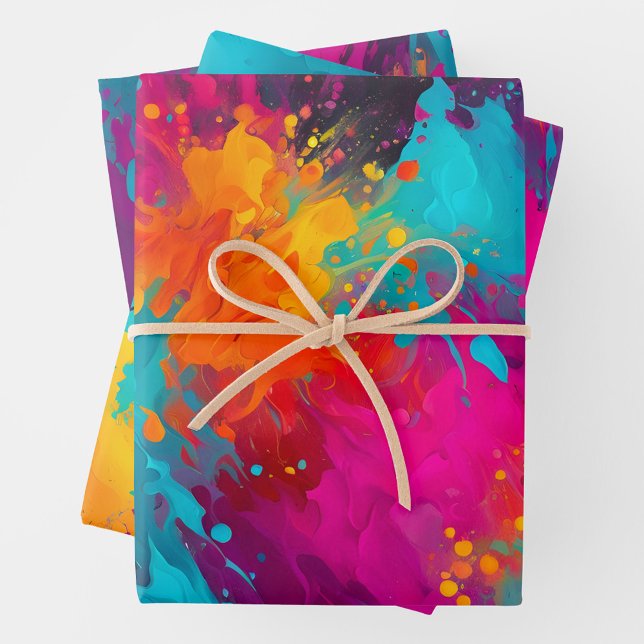 Colorful Splatter Paint Art Wrapping Paper Sheets (Creator Uploaded)