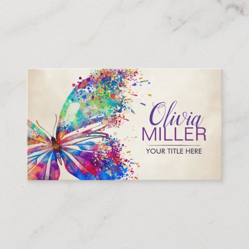 Colorful splatter paint butterfly business card