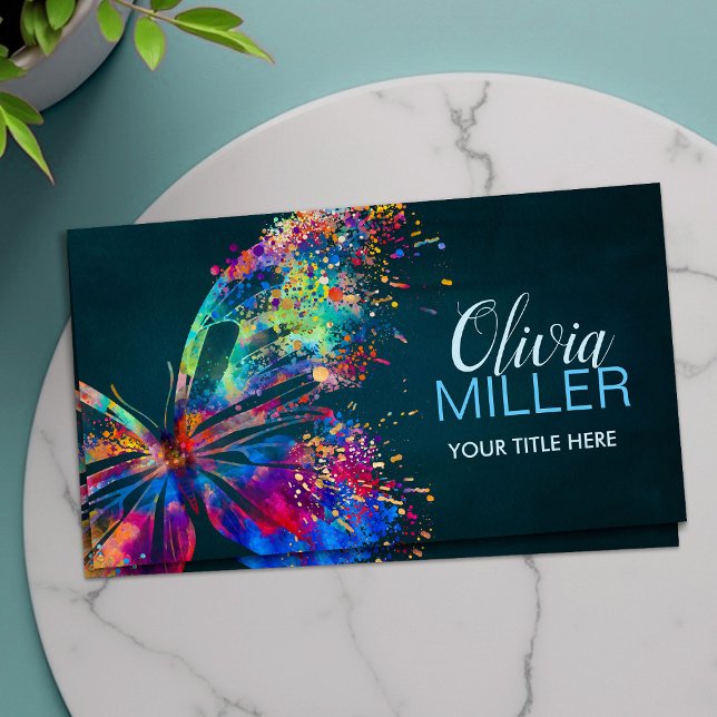 Colorful splatter paint butterfly business card (Creator Uploaded)