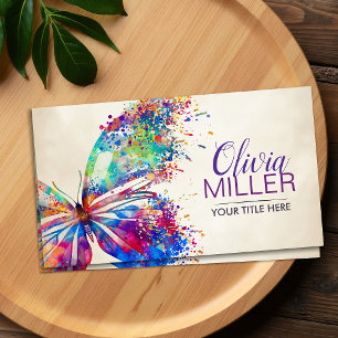 Colorful splatter paint butterfly business card