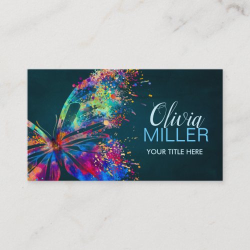 Colorful splatter paint butterfly business card