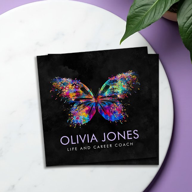 Colorful splatter paint butterfly square business card (Creator Uploaded)