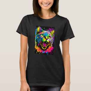 Colorful Splatter Paint Cat 80s Style T-Shirt