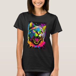Colorful Splatter Paint Cat 80s Style T-Shirt