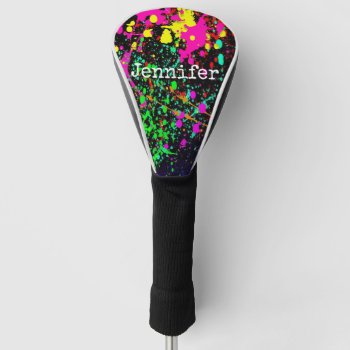 Colorful Splatter Paint Custom Name Golf Head Cover by MiniBrothers at Zazzle