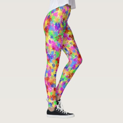 Colorful Splatter Paint Rainbow Splash Trendy Neon Leggings